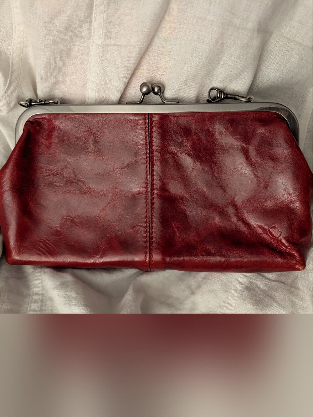 Patricia Nash Deep Red Leather Kisslock Frame Clutch Chain Crossbody Purse Bag - Picture 9 of 9